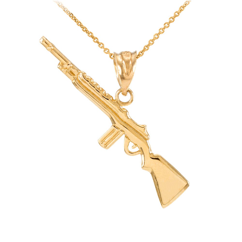 Gold Rifle with Magazine Pendant Necklace