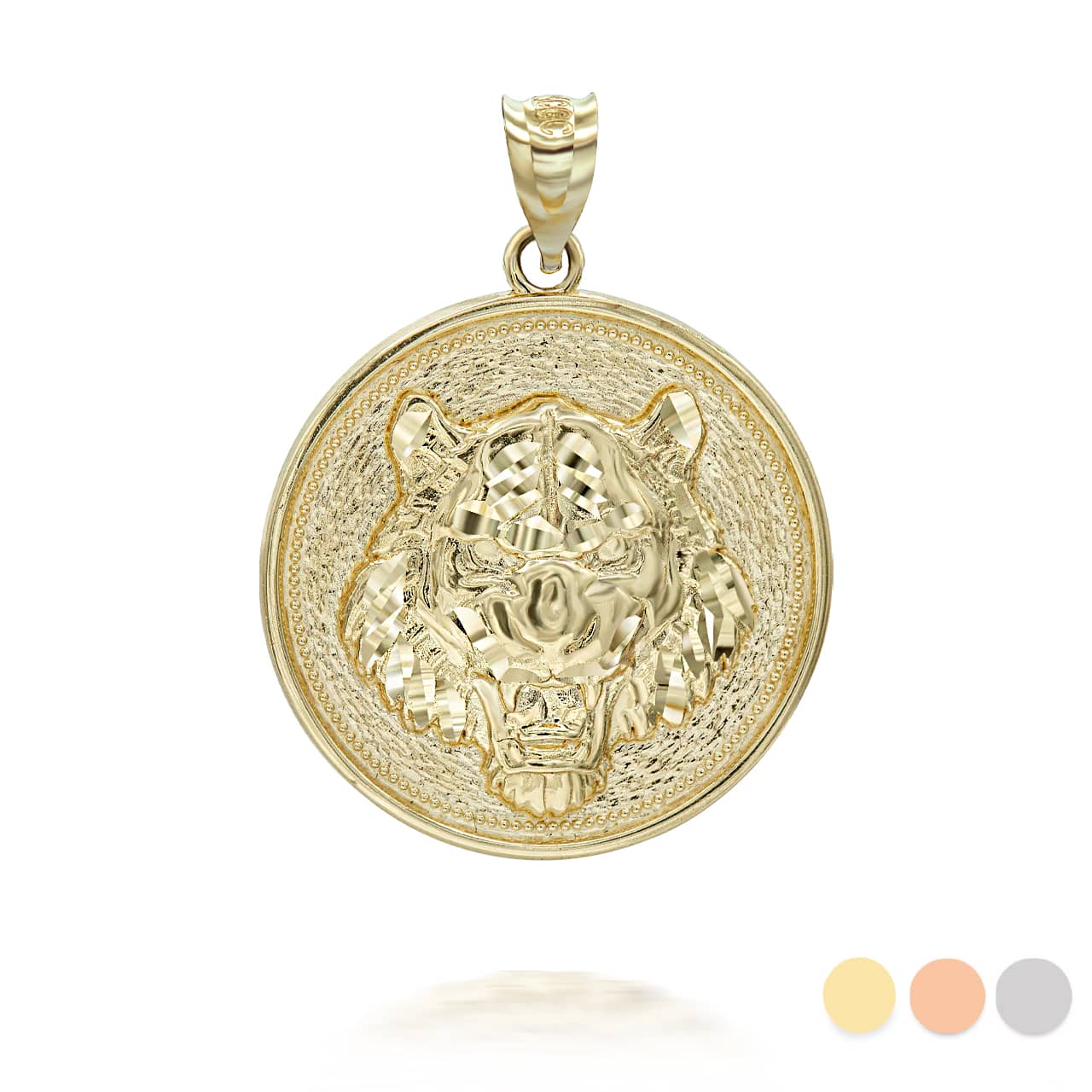 Gold Roaring Tiger Medallion Pendant Necklace