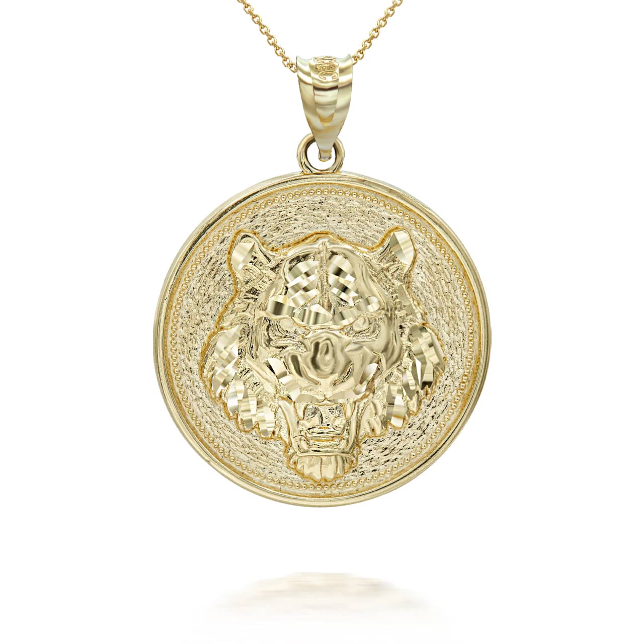 Gold Roaring Tiger Medallion Pendant Necklace, view 4