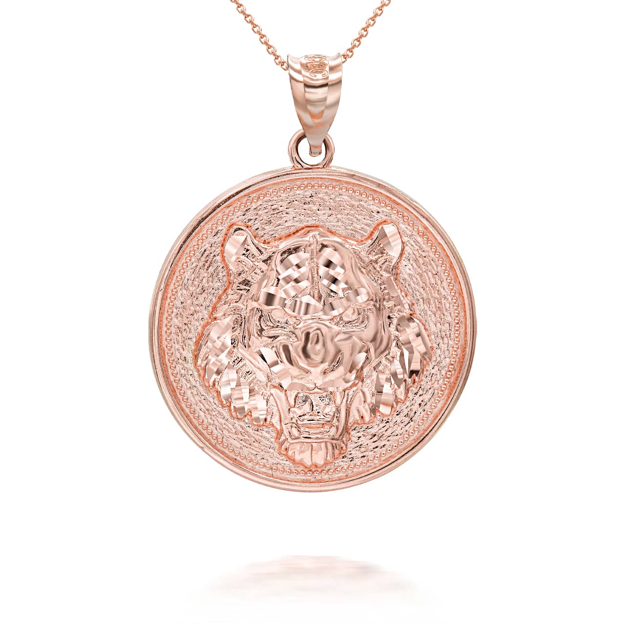 Gold Roaring Tiger Medallion Pendant Necklace, view 6