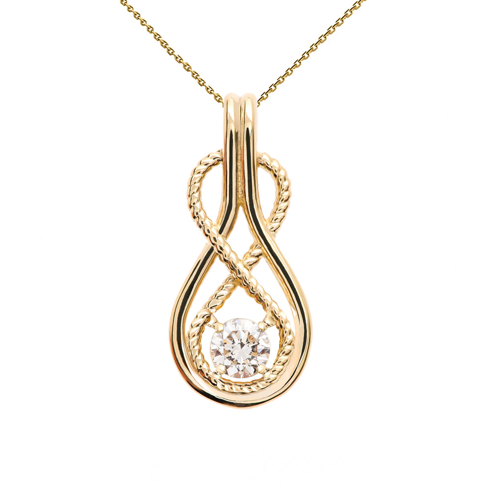 Gold Rope Infinity Teardrop Diamond Pendant Necklace, view 2