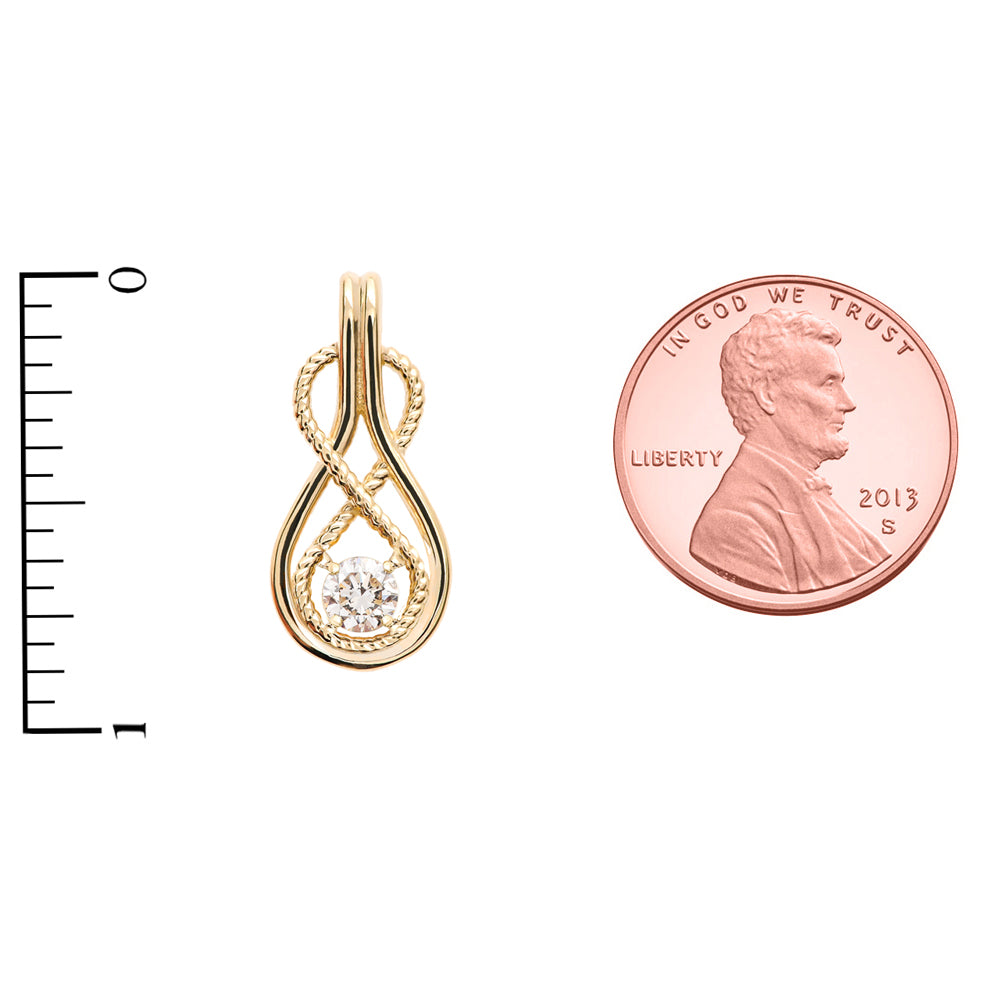 Gold Rope Infinity Teardrop Diamond Pendant Necklace, view 3