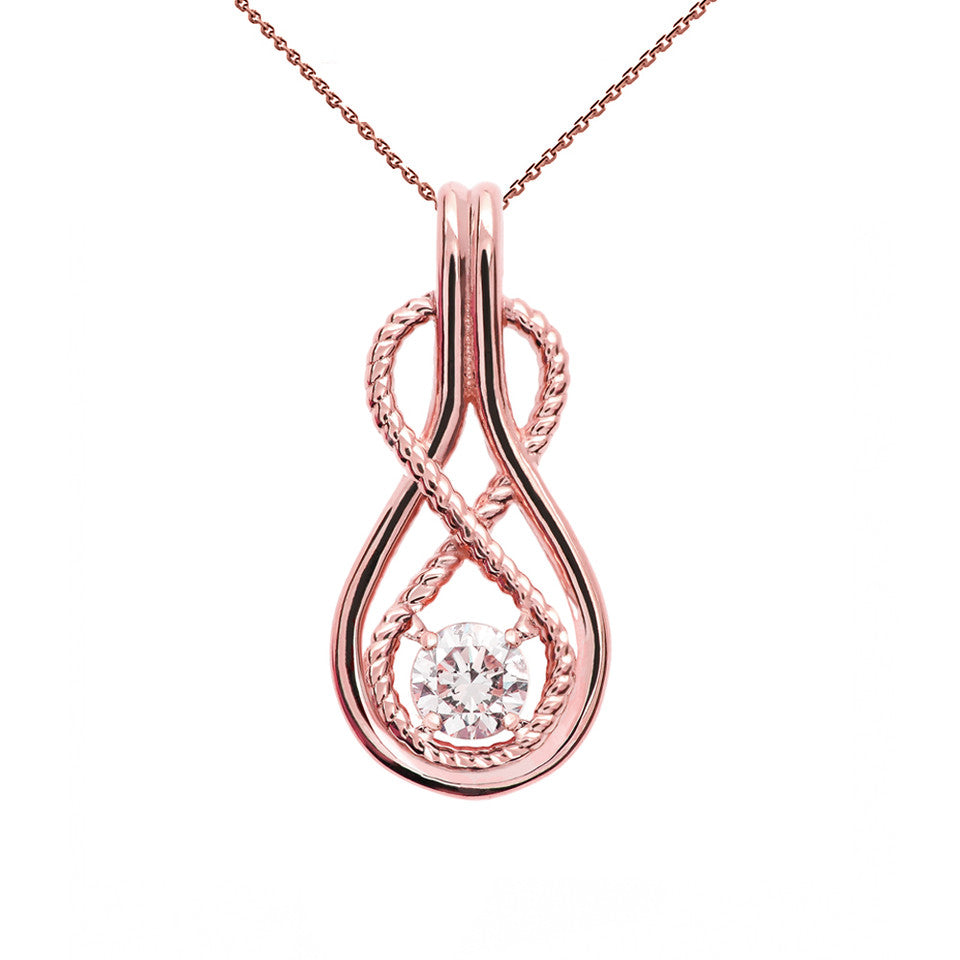 Gold Rope Infinity Teardrop Diamond Pendant Necklace, view 7