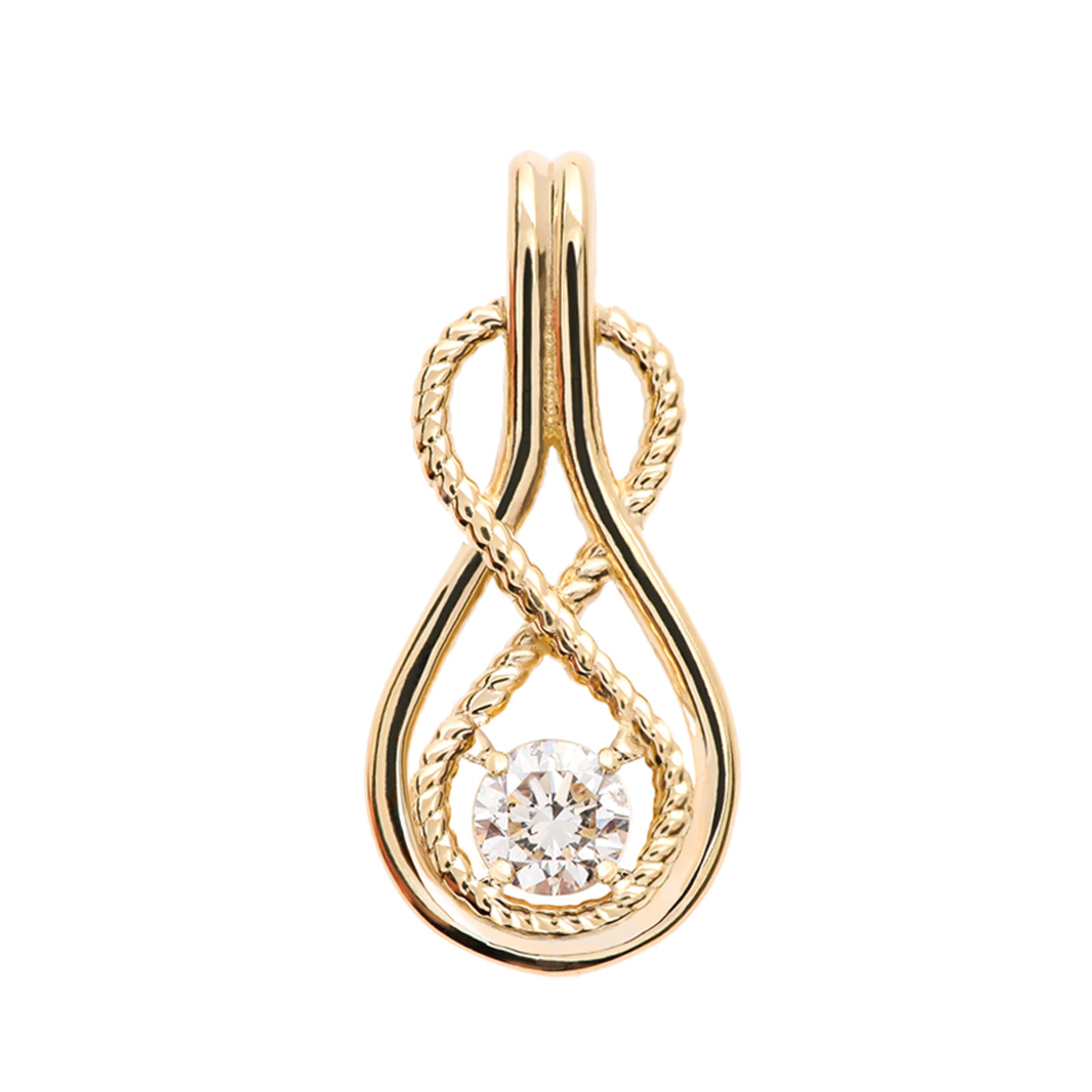 Gold Rope Infinity Teardrop Diamond Pendant Necklace, view 8