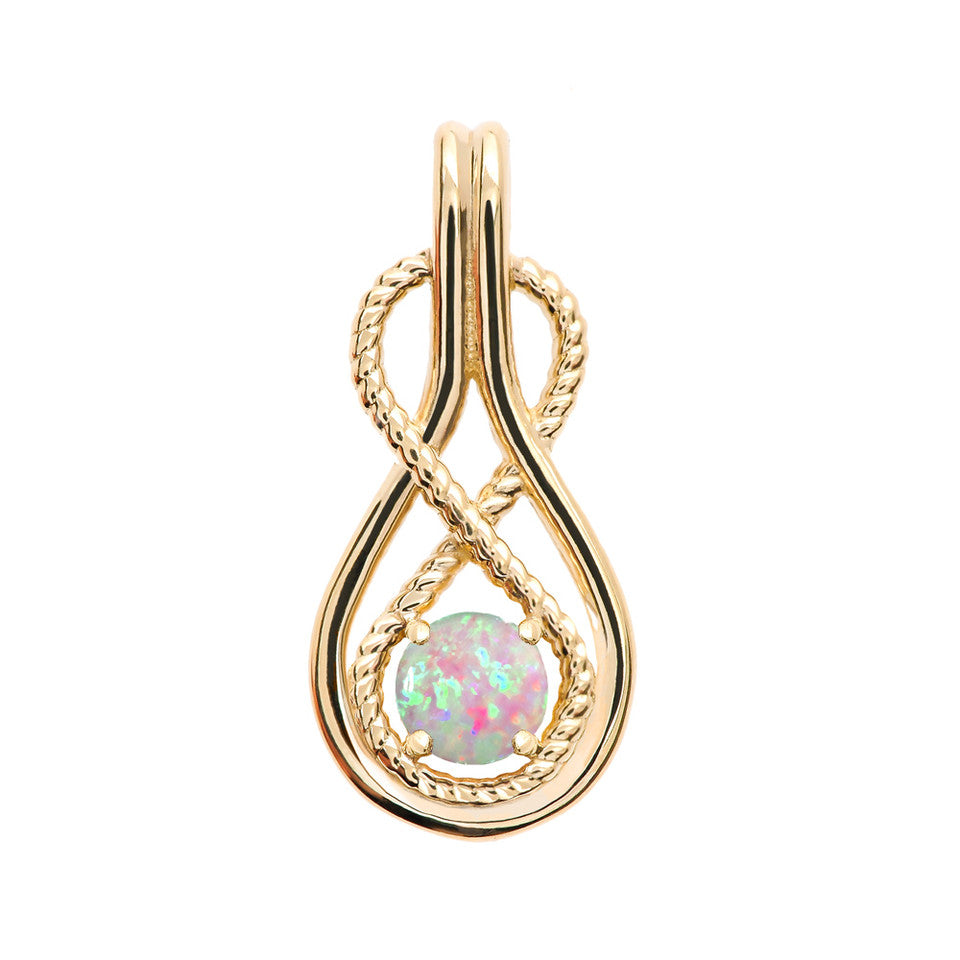 Gold Rope Infinity Teardrop Opal Birthstone Pendant Necklace