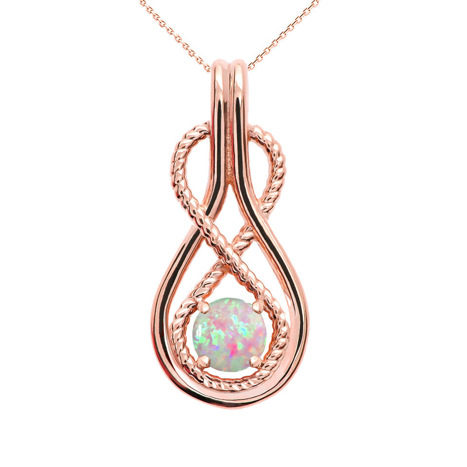Gold Rope Infinity Teardrop Opal Birthstone Pendant Necklace, view 7