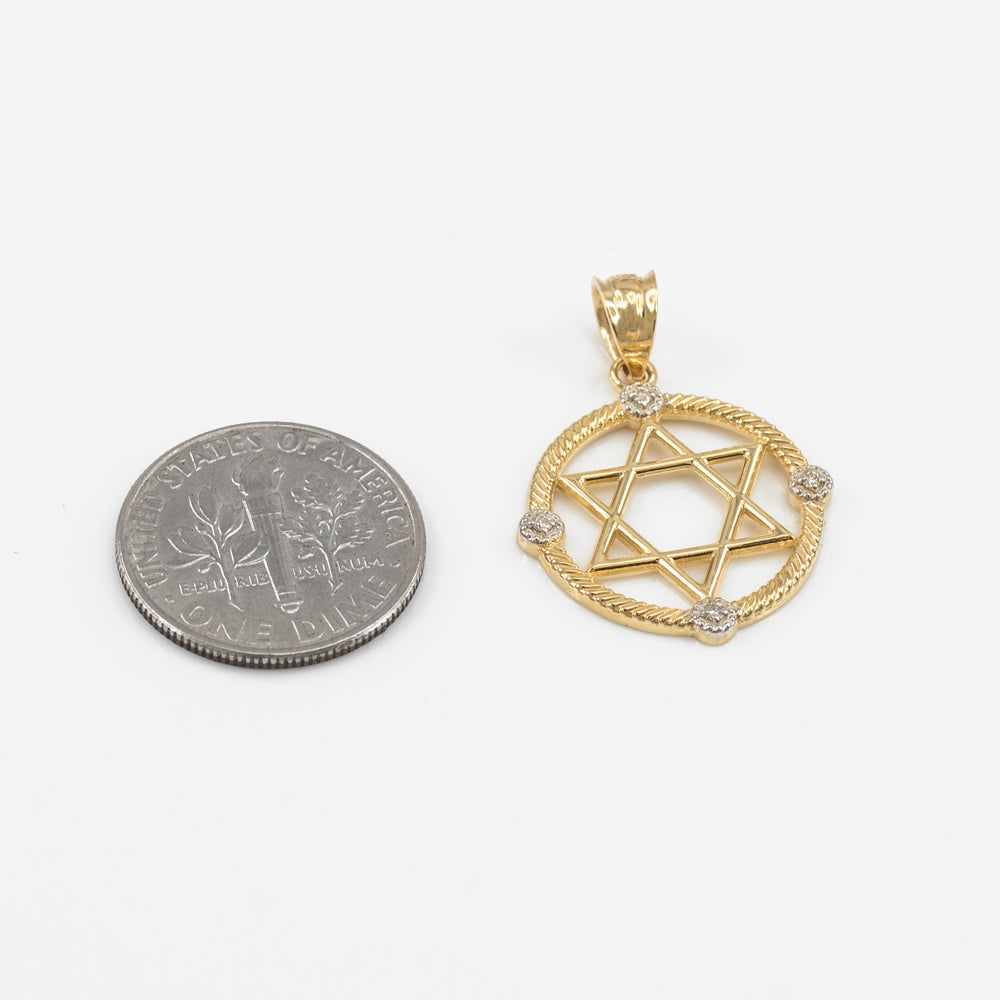 Gold Roped Circle Star of David with Diamond Pendant Necklace, view 2