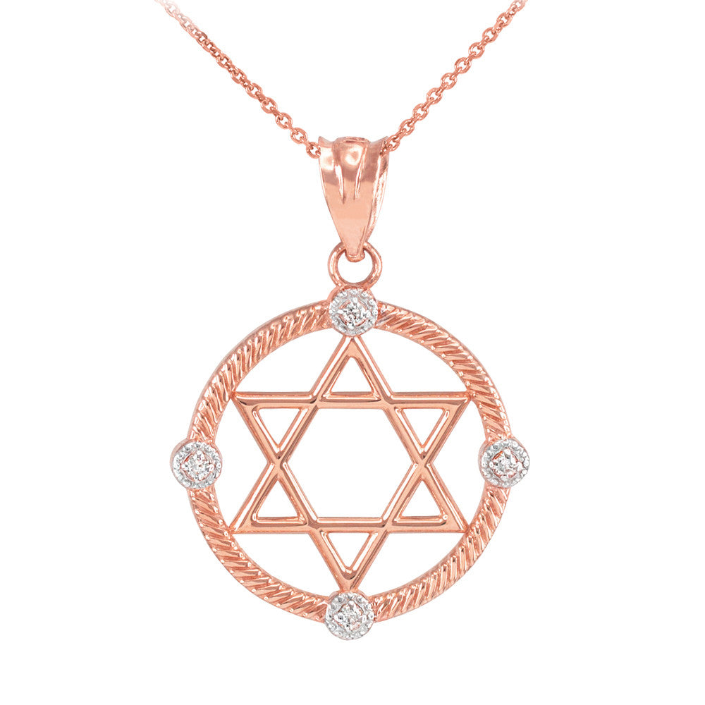 Gold Roped Circle Star of David with Diamond Pendant Necklace, view 3