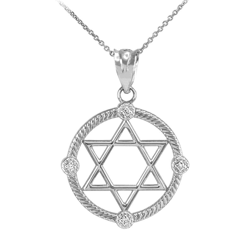 Gold Roped Circle Star of David with Diamond Pendant Necklace, view 4