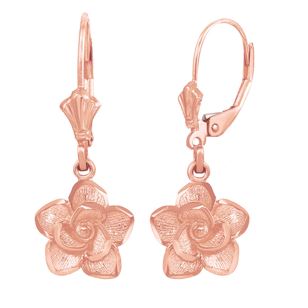 Gold Rose Flower Diamond Cut Earring Set, view 2