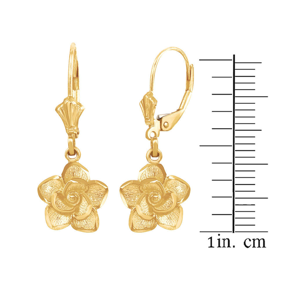 Gold Rose Flower Diamond Cut Earring Set, view 4