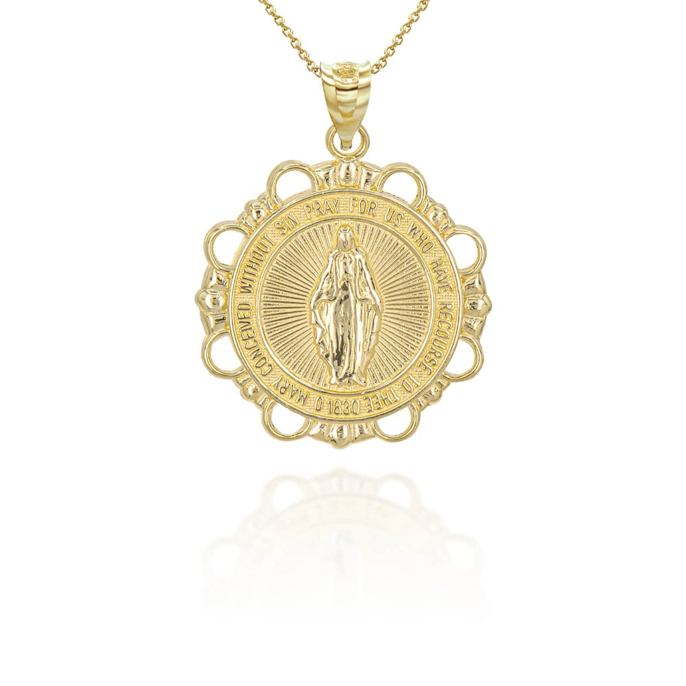 Gold Round Saint Mary Pendant Necklace
