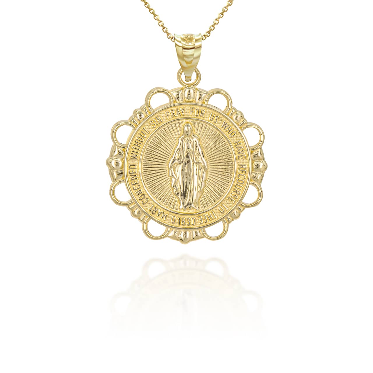 Gold Round Saint Mary Pendant Necklace