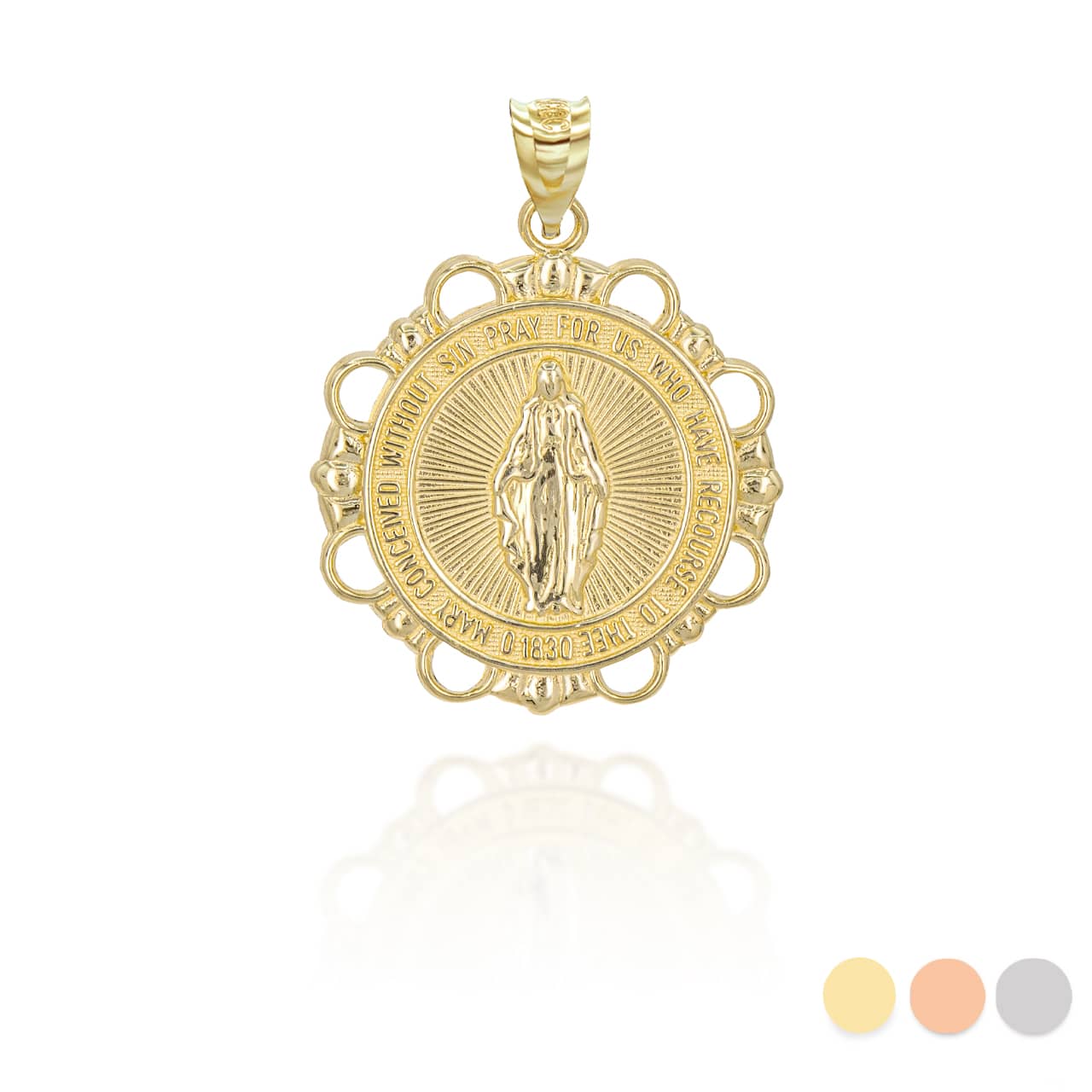 Gold Round Saint Mary Pendant Necklace, view 2