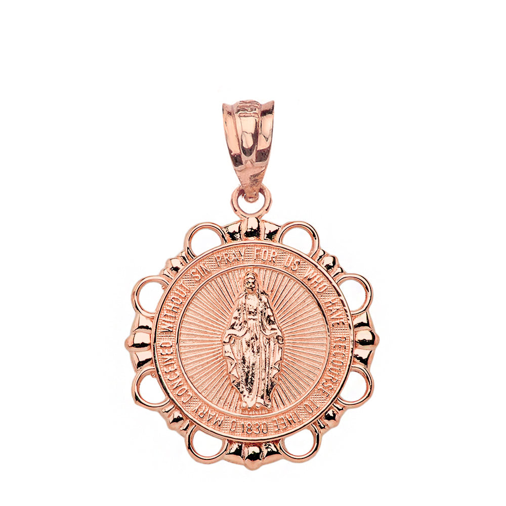 Gold Round Saint Mary Pendant Necklace, view 3