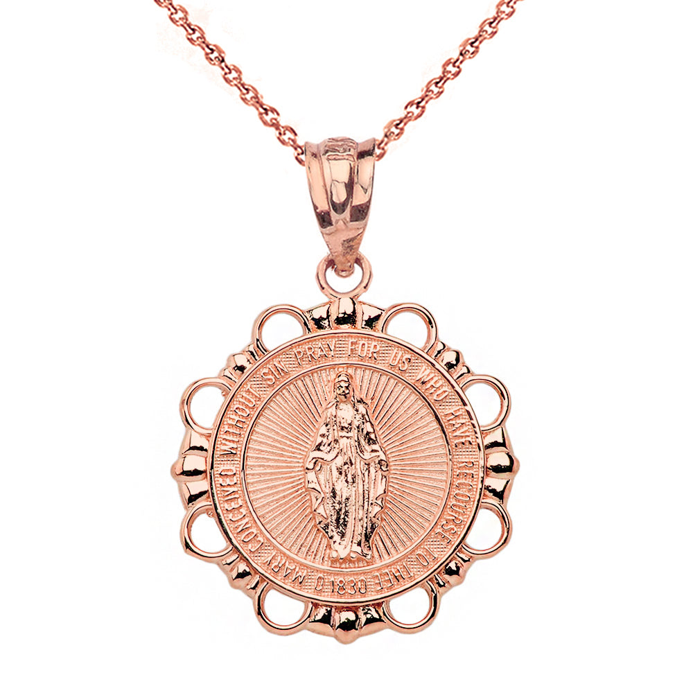 Gold Round Saint Mary Pendant Necklace, view 4