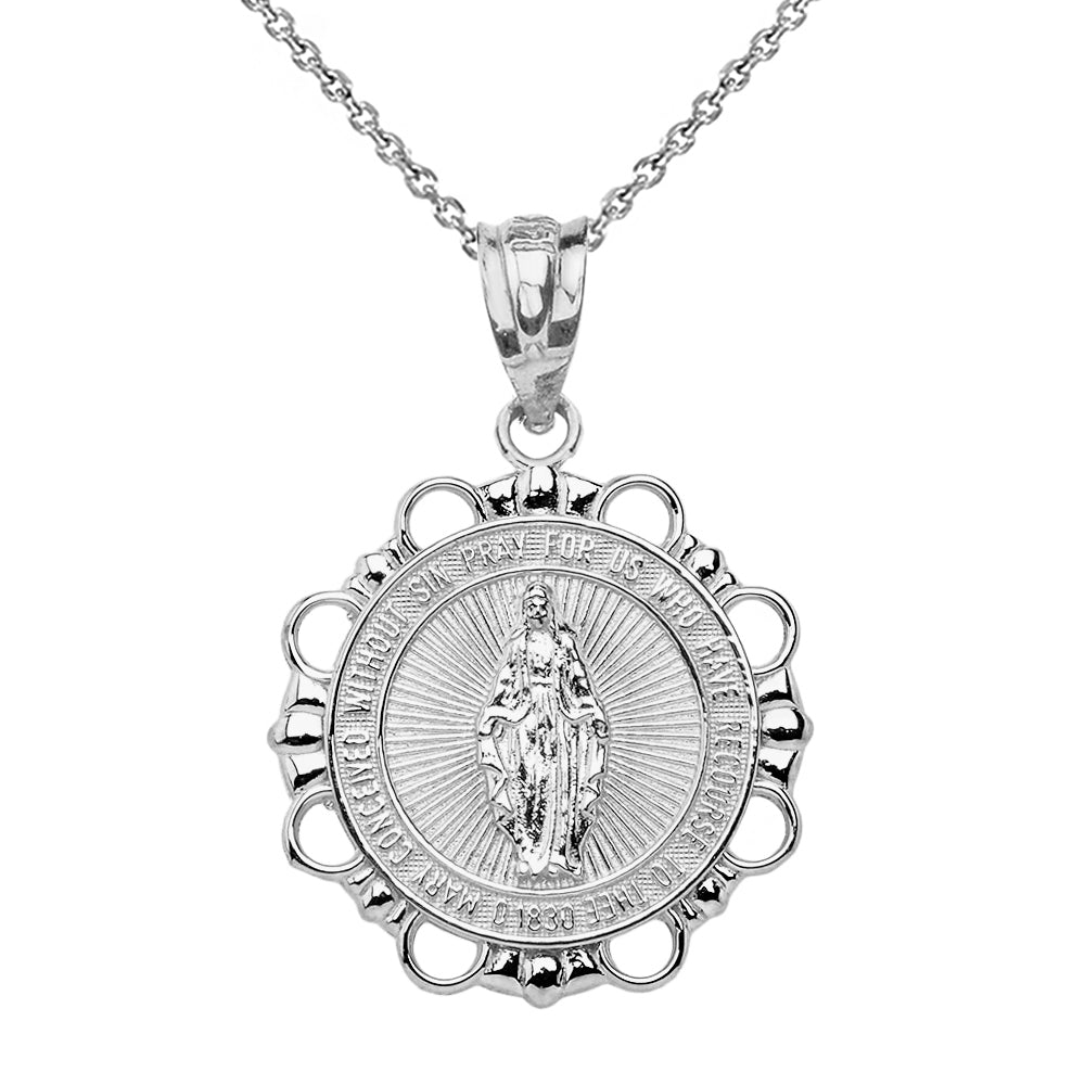 Gold Round Saint Mary Pendant Necklace, view 7