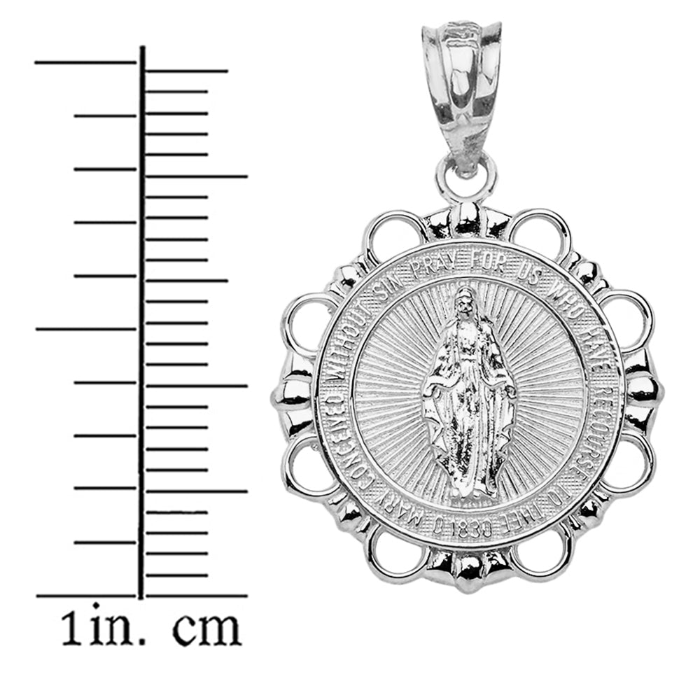 Gold Round Saint Mary Pendant Necklace, view 8