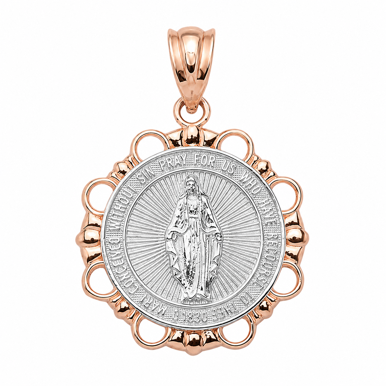 Gold Round Saint Mary Pendant Necklace, view 10