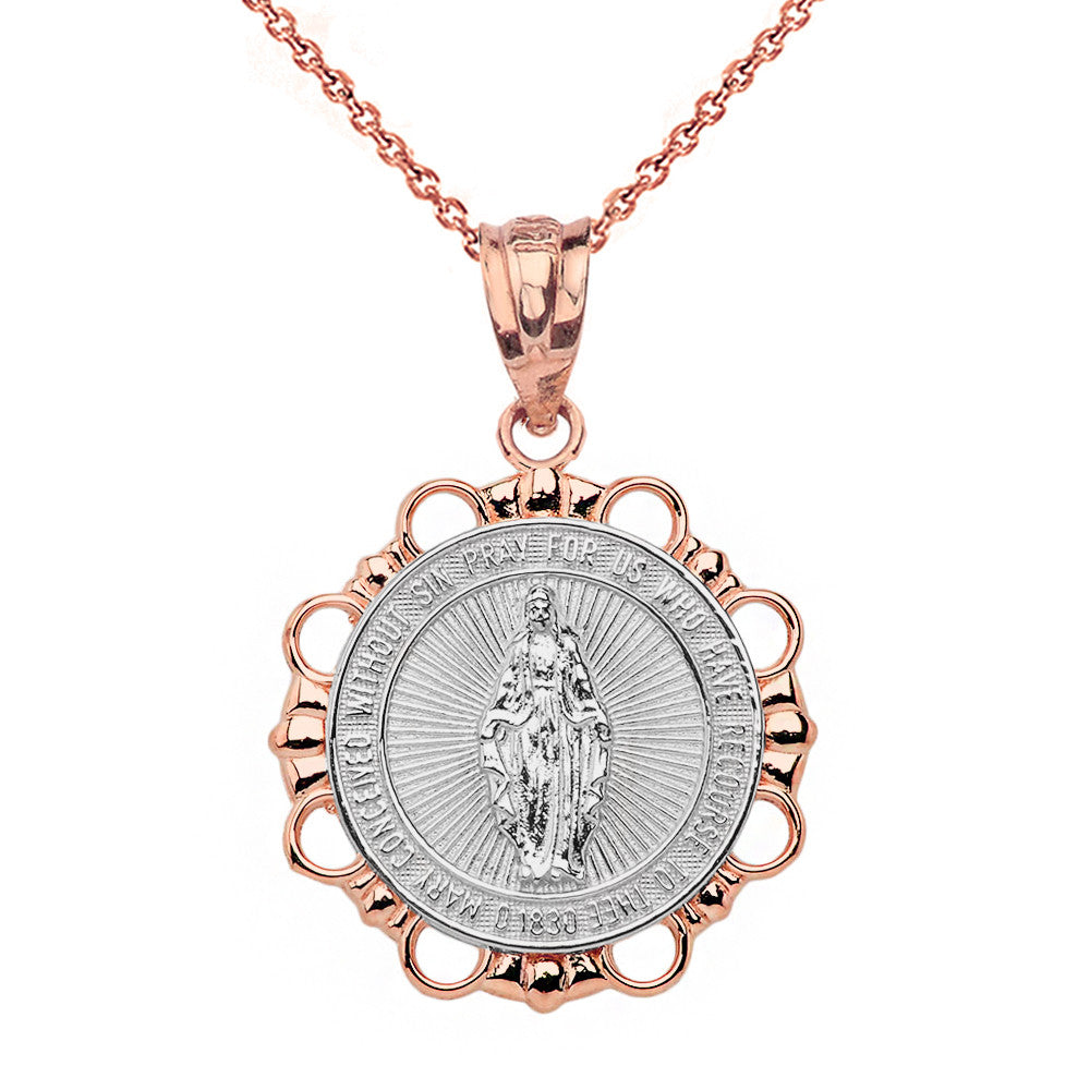 Gold Round Saint Mary Pendant Necklace, view 11
