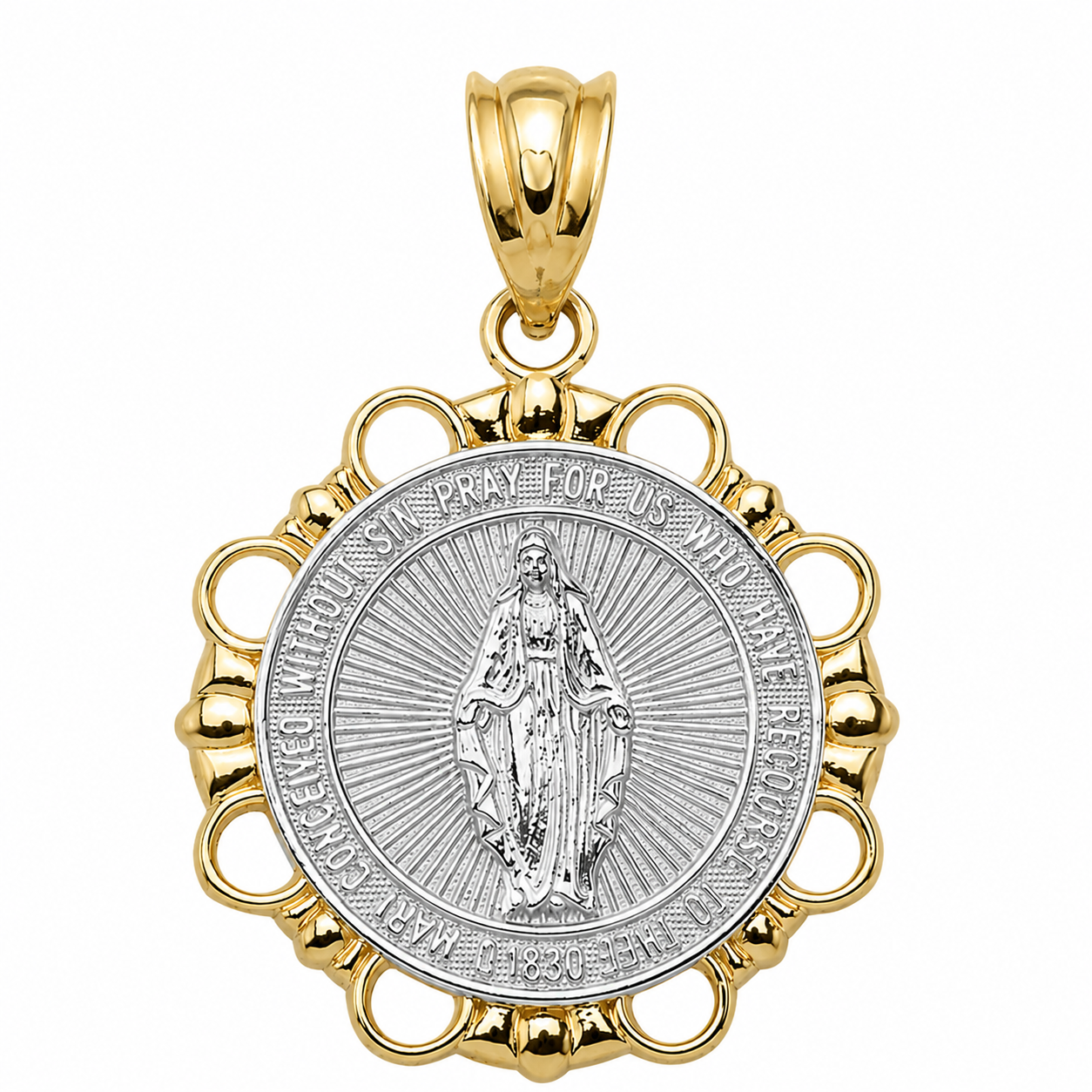 Gold Round Saint Mary Pendant Necklace, view 12