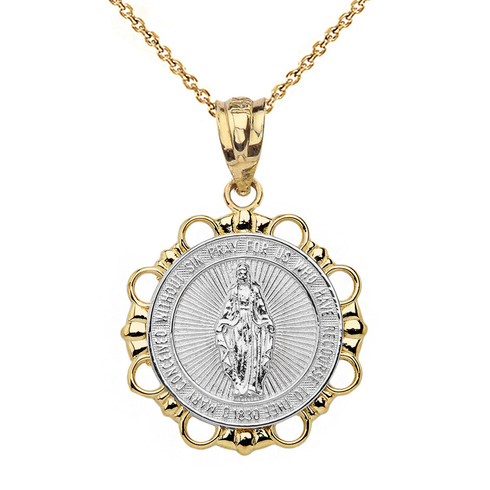 Gold Round Saint Mary Pendant Necklace, view 13
