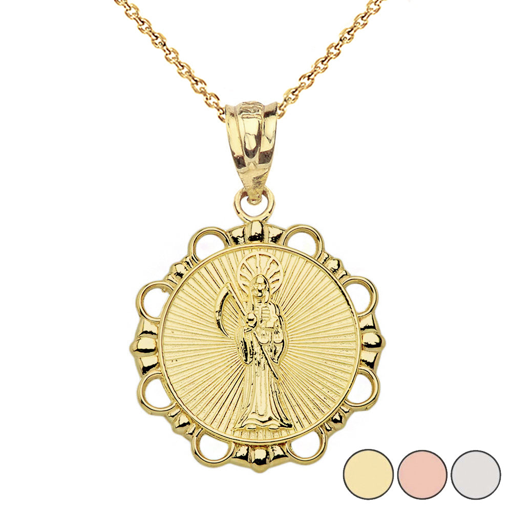 Gold Round Santa Muerte Pendant Necklace
