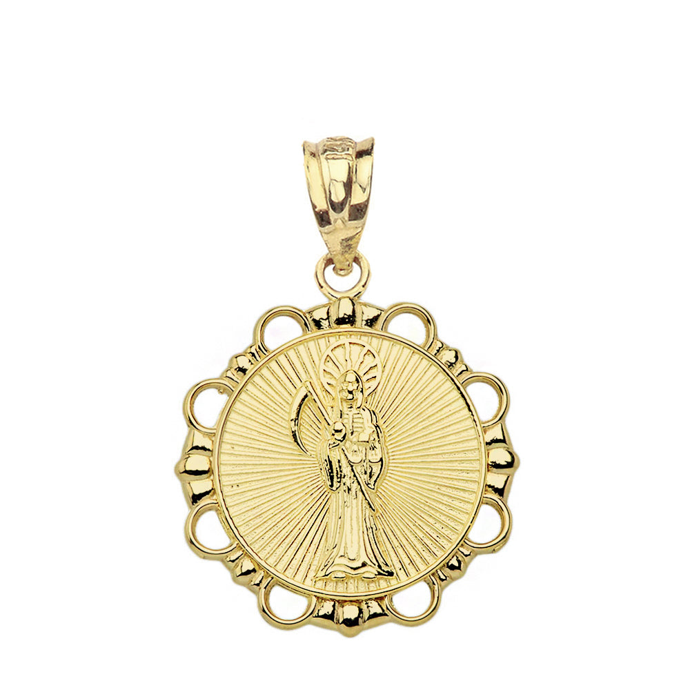 Gold Round Santa Muerte Pendant Necklace, view 2