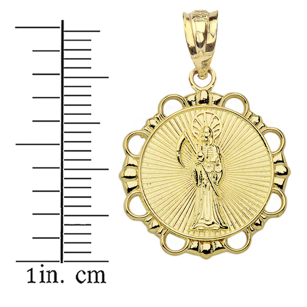 Gold Round Santa Muerte Pendant Necklace, view 3