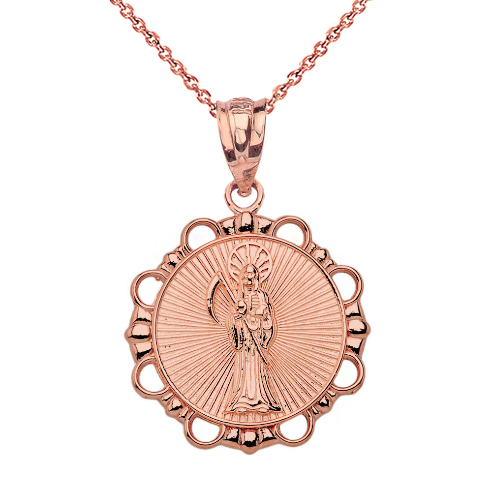 Gold Round Santa Muerte Pendant Necklace, view 4