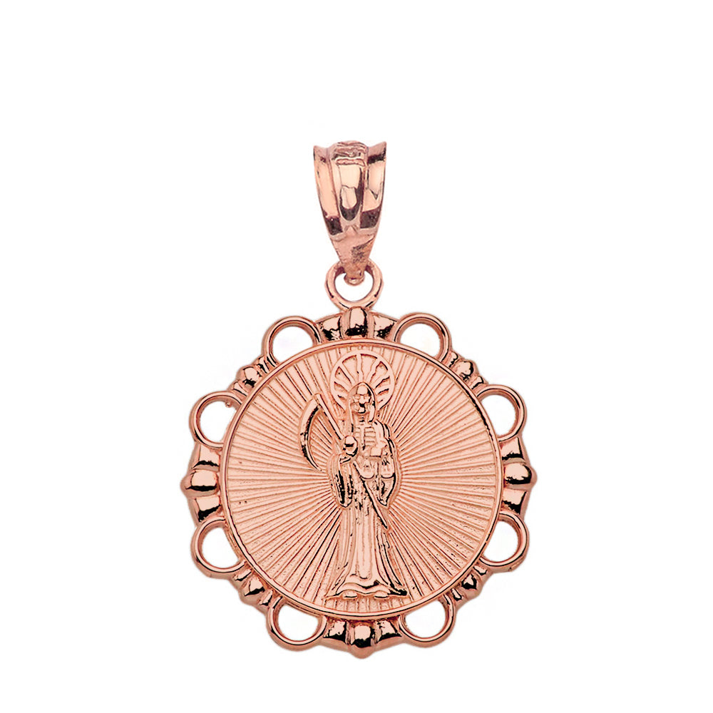 Gold Round Santa Muerte Pendant Necklace, view 5