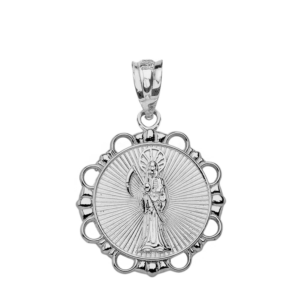Gold Round Santa Muerte Pendant Necklace, view 8