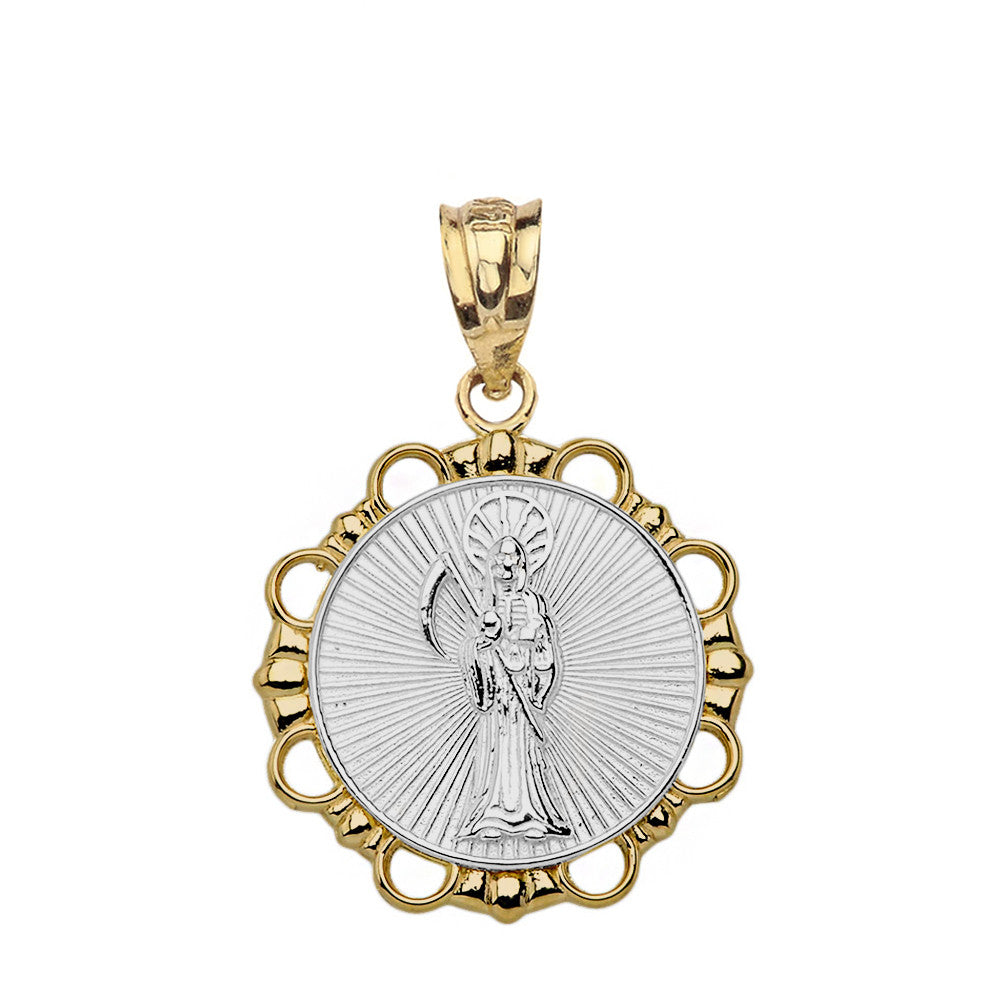 Gold Round Santa Muerte Pendant Necklace, view 11