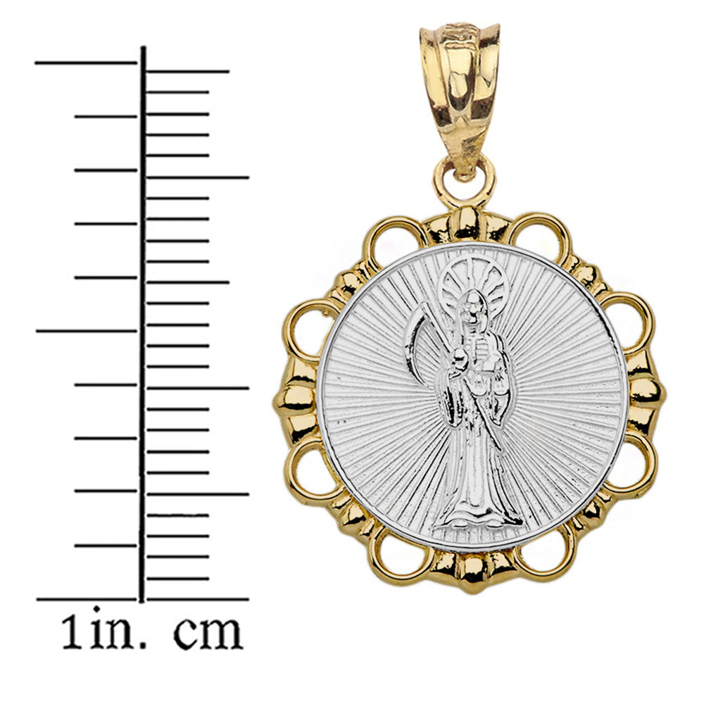 Gold Round Santa Muerte Pendant Necklace, view 12