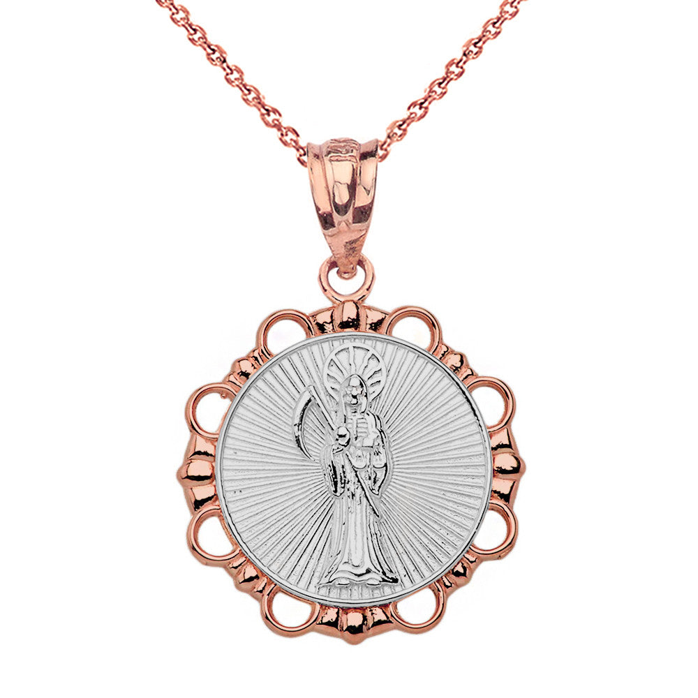 Gold Round Santa Muerte Pendant Necklace, view 13