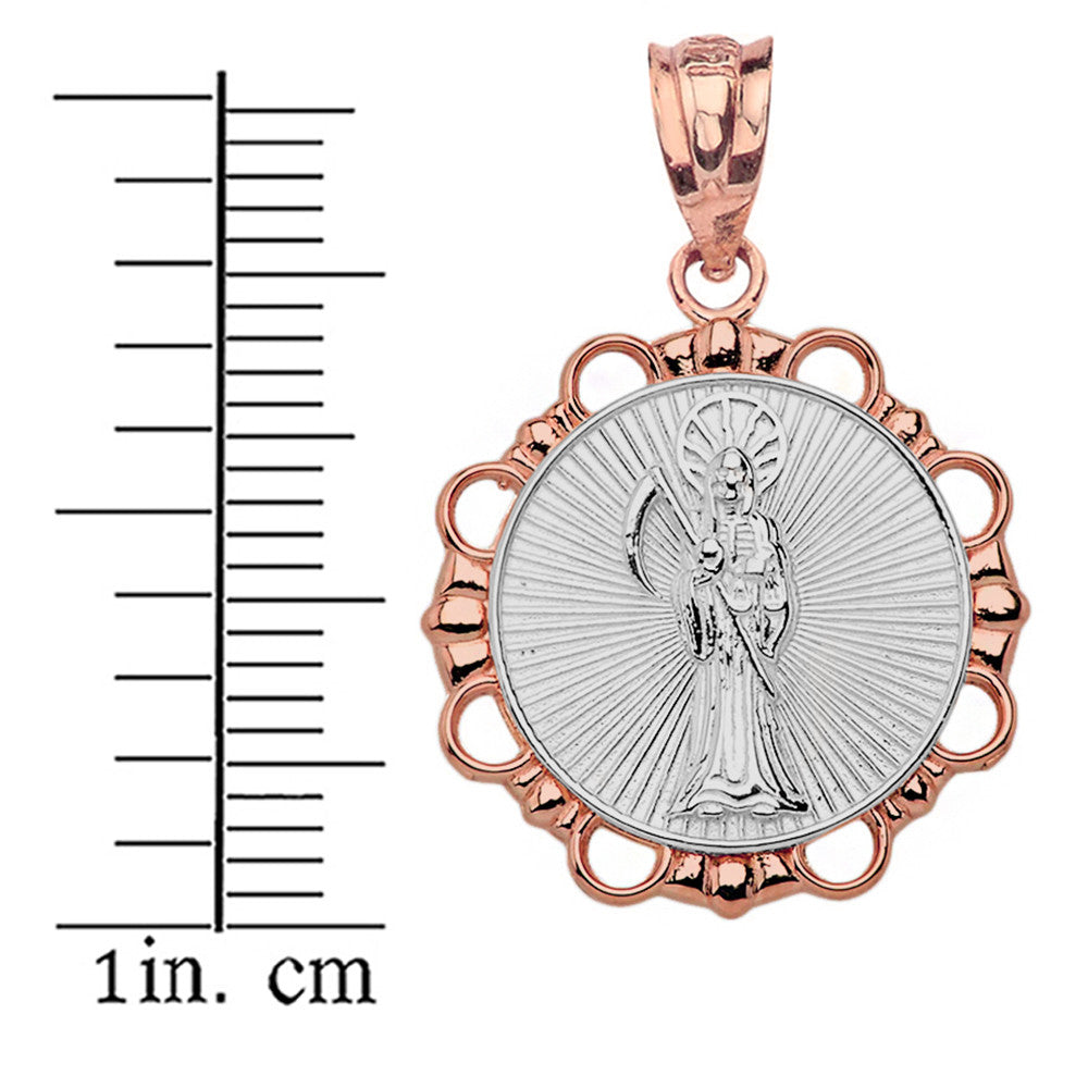 Gold Round Santa Muerte Pendant Necklace, view 15