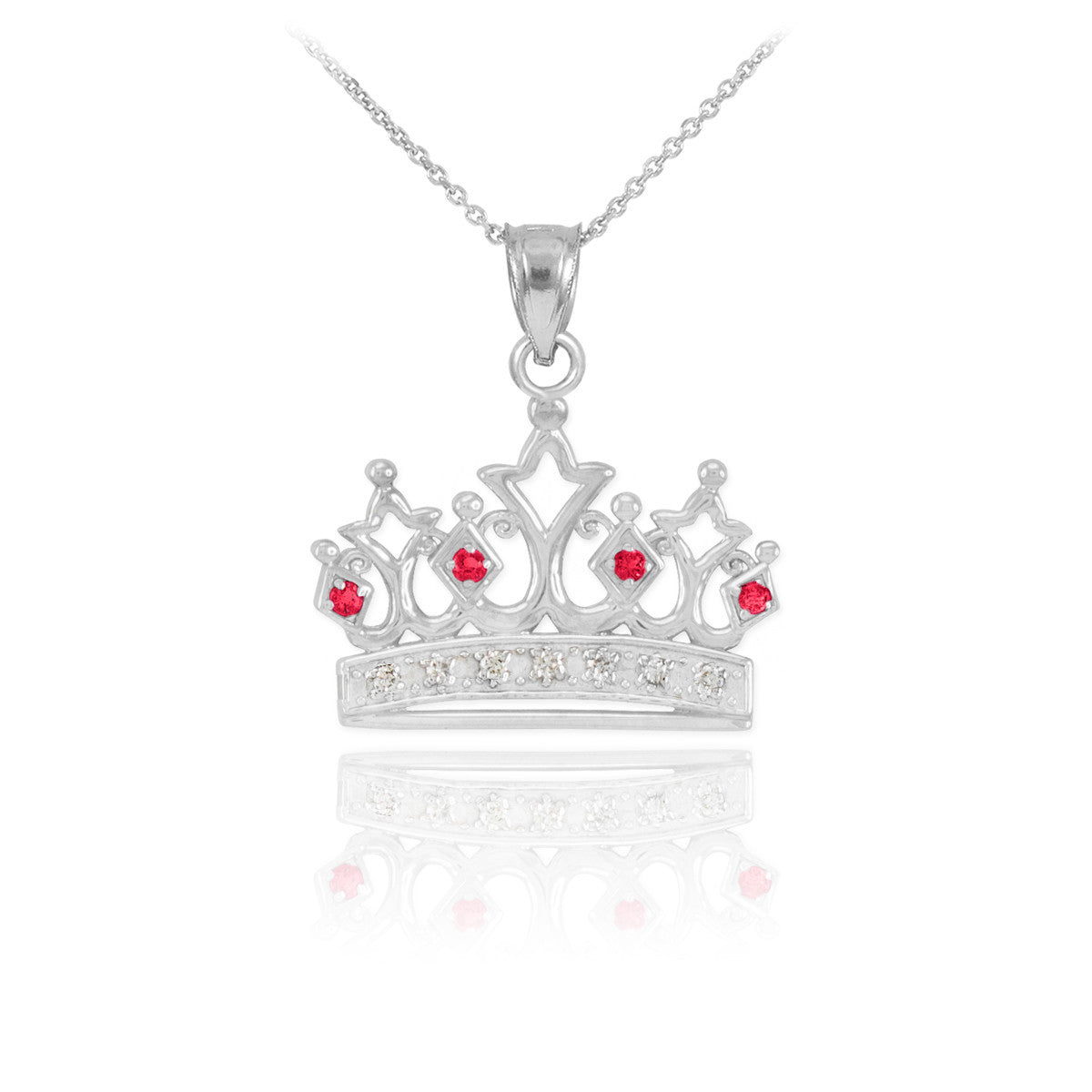 Gold Ruby Crown Pendant Necklace with Diamonds, view 2