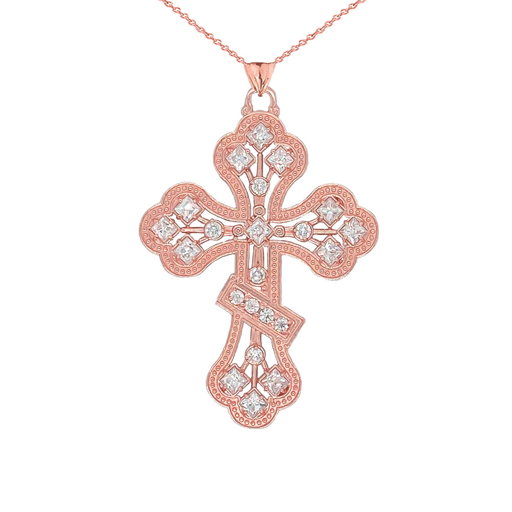 Gold Russian Orthodox Designer Cross Pendant Necklace, view 4