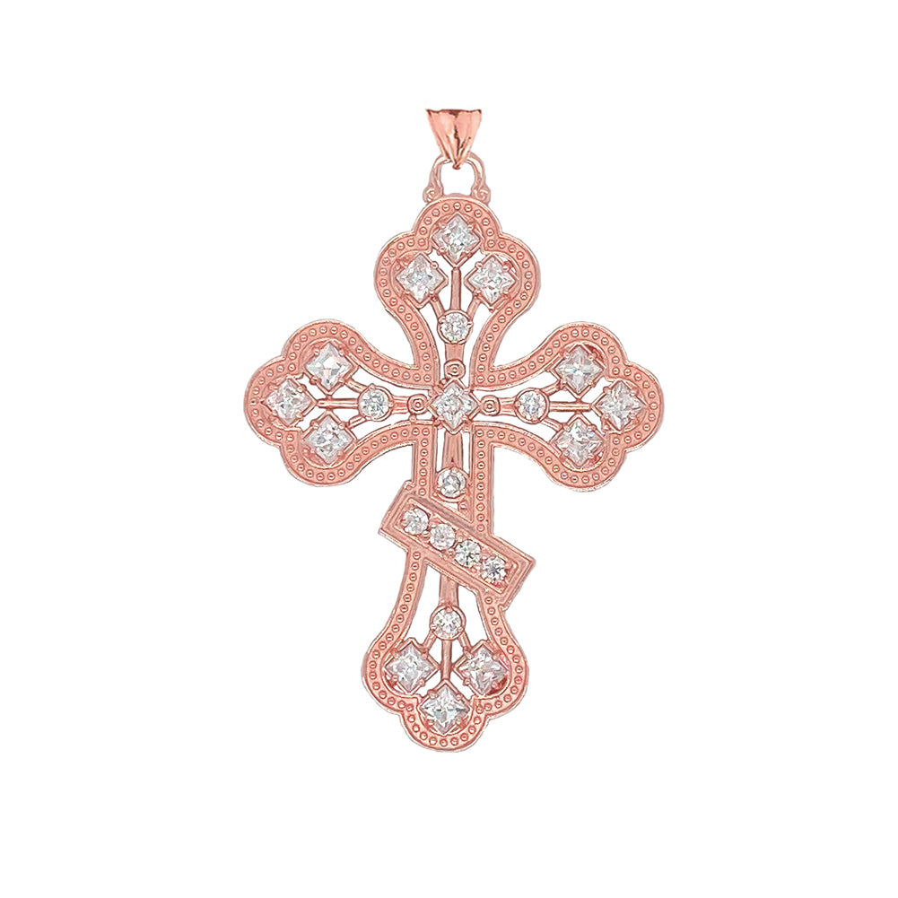 Gold Russian Orthodox Designer Cross Pendant Necklace, view 5