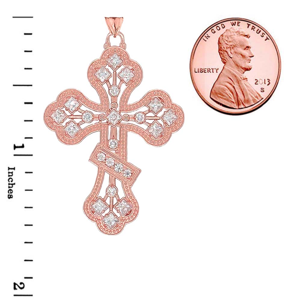 Gold Russian Orthodox Designer Cross Pendant Necklace, view 6