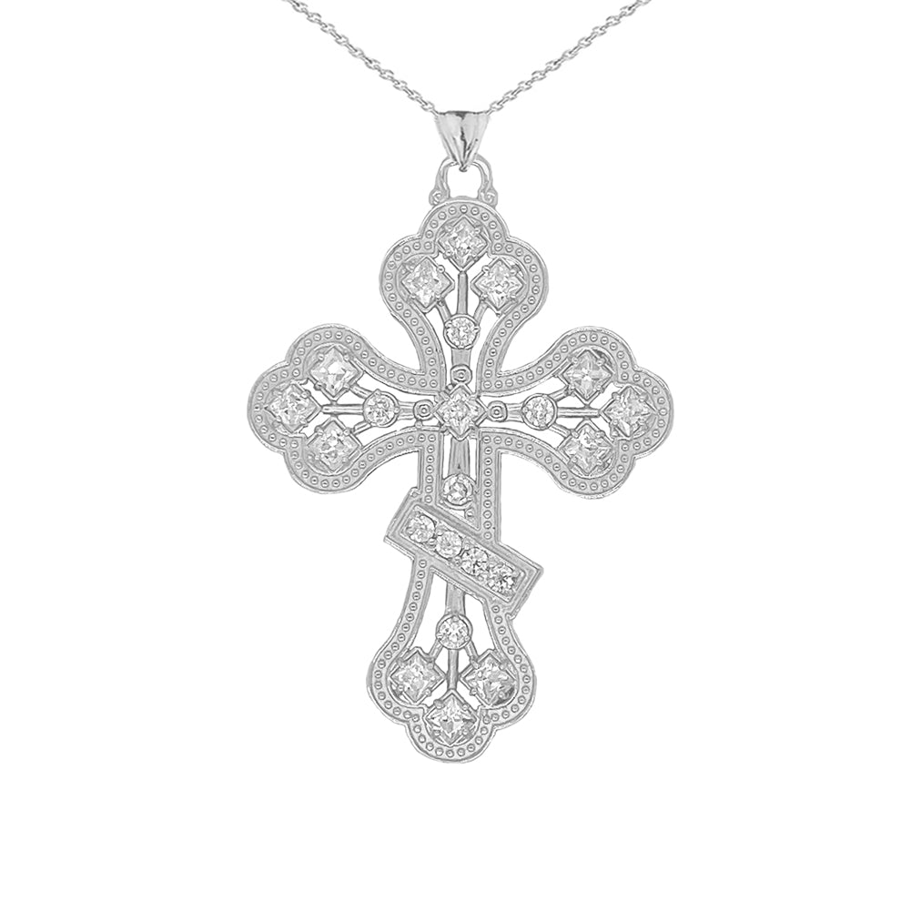 Gold Russian Orthodox Designer Cross Pendant Necklace, view 7