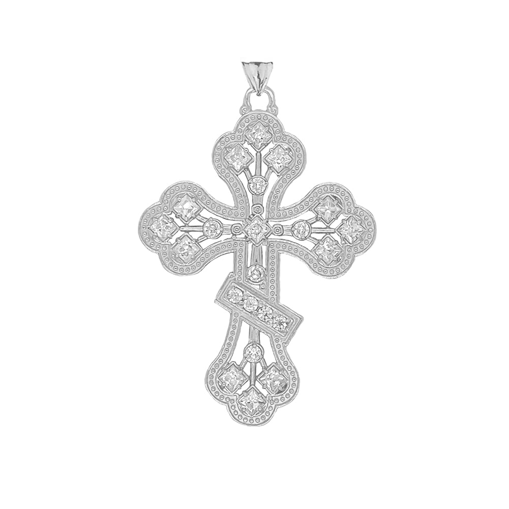 Gold Russian Orthodox Designer Cross Pendant Necklace, view 8