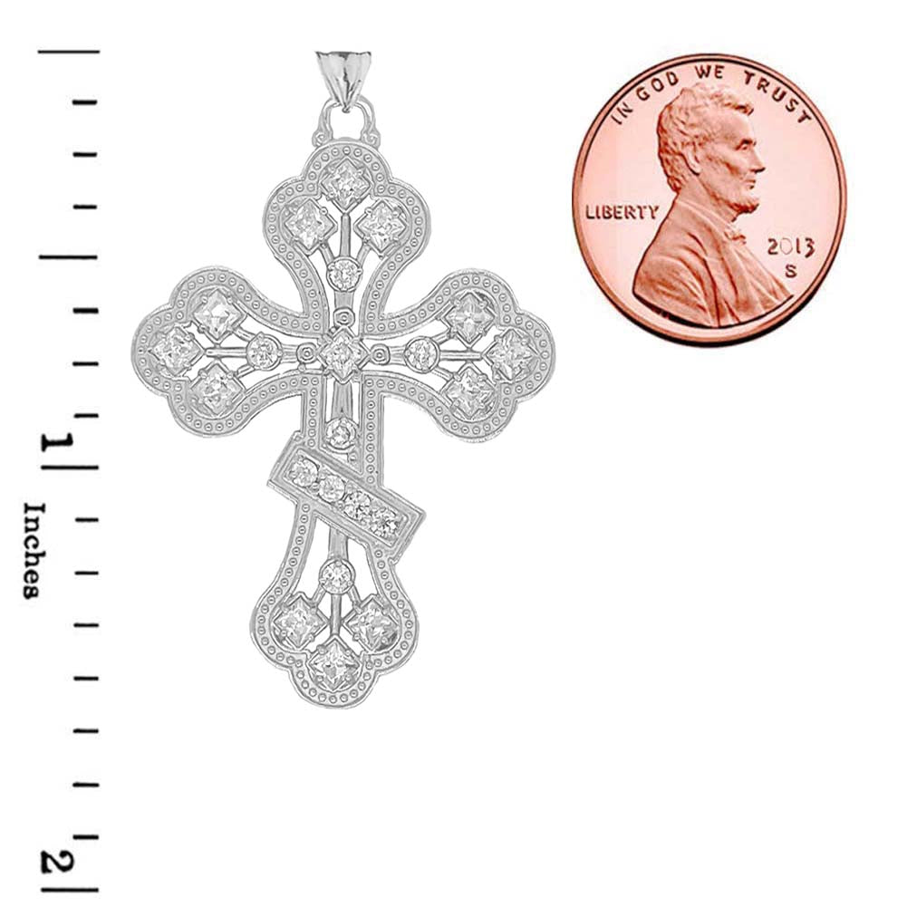 Gold Russian Orthodox Designer Cross Pendant Necklace, view 9