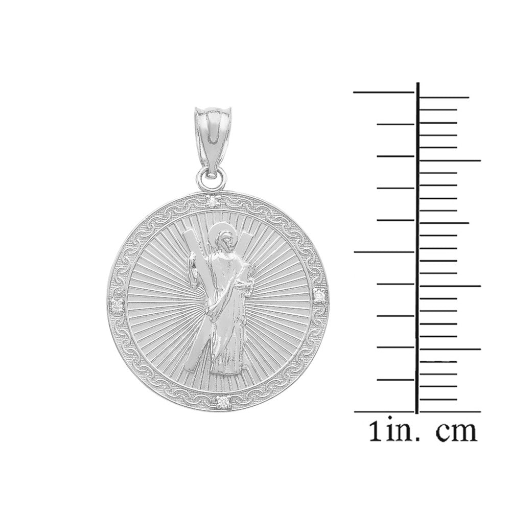 Gold Saint Andrew Circle Engravable Medallion Diamond Pendant Necklace (Small), view 15