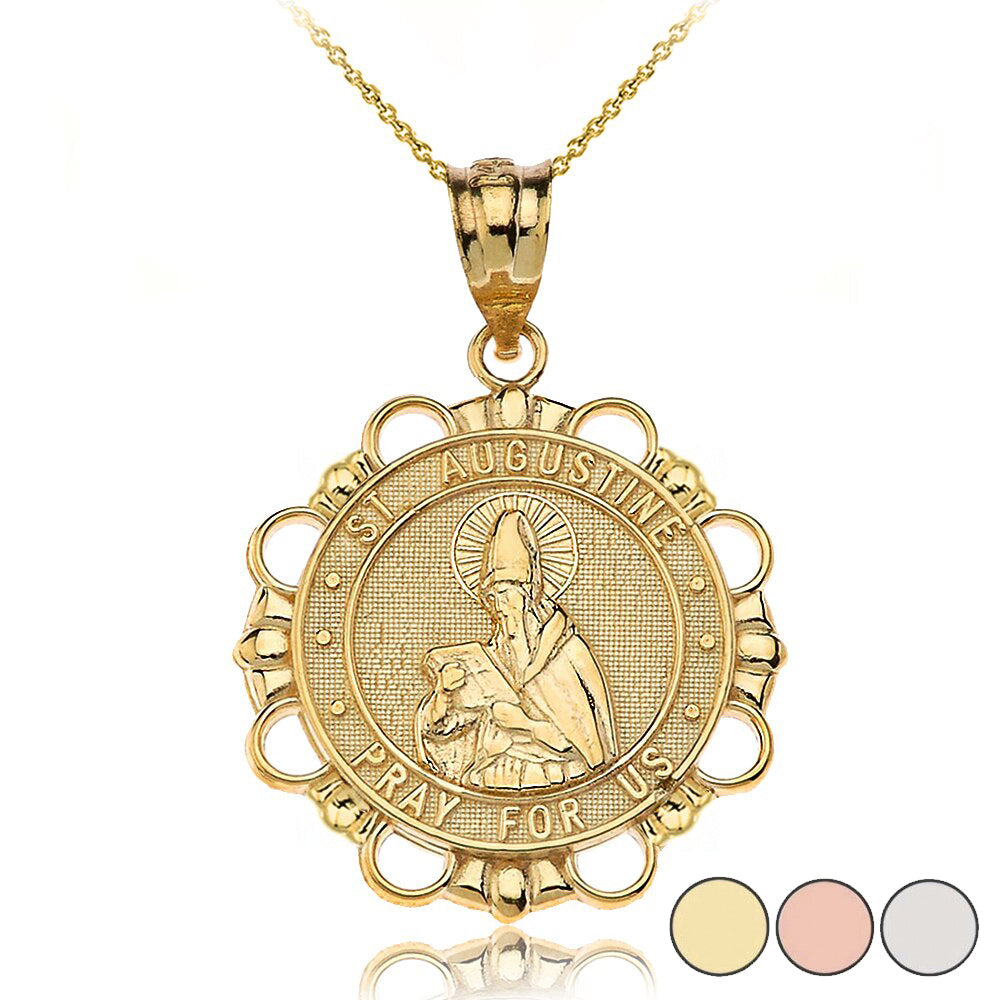 Gold Saint Augustine Patron Saint Of Brewers Pray For Us Medallion Pendant Necklace