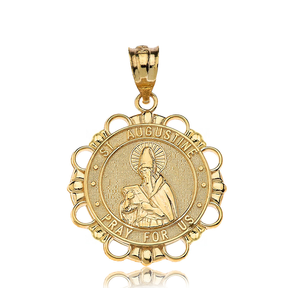 Gold Saint Augustine Patron Saint Of Brewers Pray For Us Medallion Pendant Necklace, view 2