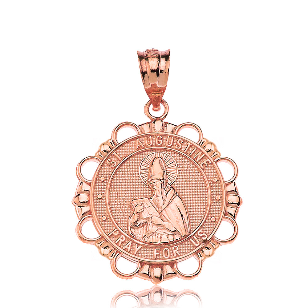 Gold Saint Augustine Patron Saint Of Brewers Pray For Us Medallion Pendant Necklace, view 4