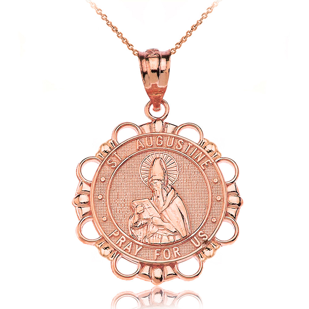 Gold Saint Augustine Patron Saint Of Brewers Pray For Us Medallion Pendant Necklace, view 5