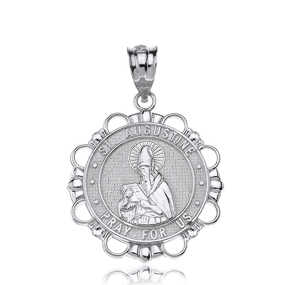 Gold Saint Augustine Patron Saint Of Brewers Pray For Us Medallion Pendant Necklace, view 6