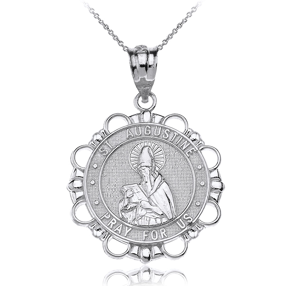 Gold Saint Augustine Patron Saint Of Brewers Pray For Us Medallion Pendant Necklace, view 7